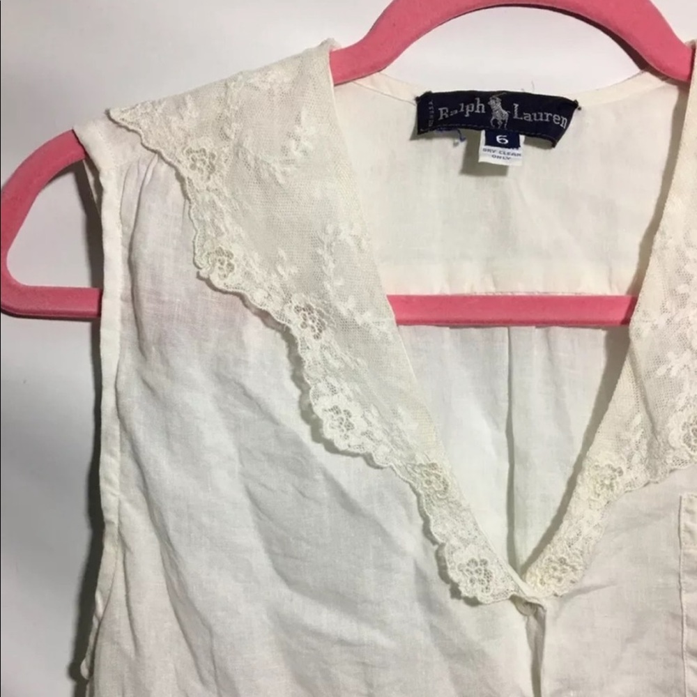 Ralph Lauren Sleeveless Top Sz 6 Linen Lace Collar
